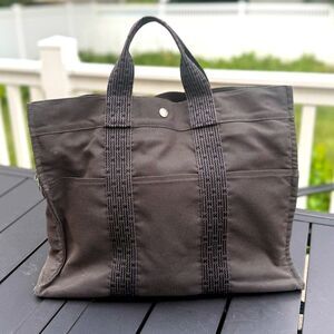 Hermes Grey Herline Canvas MM Tote Top Handle Bag with COA